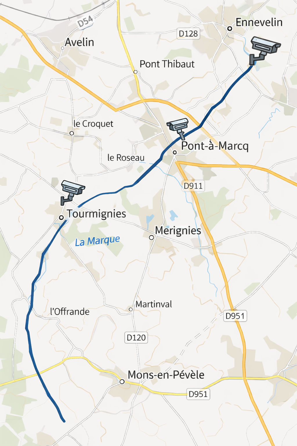 Carte des emplacements des caméras de surveillance